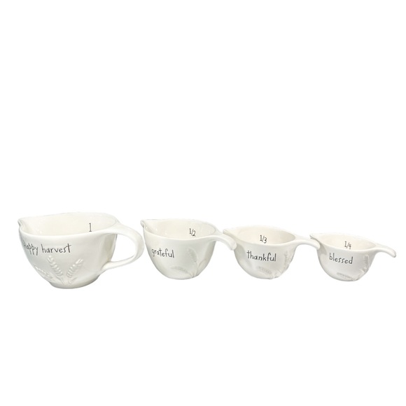 NEW Rae Dunn HAPPY HARVEST, GRATEFUL, THANKFUL, BLESSED MEASURING CUPS Set/4 - Picture 4 of 5